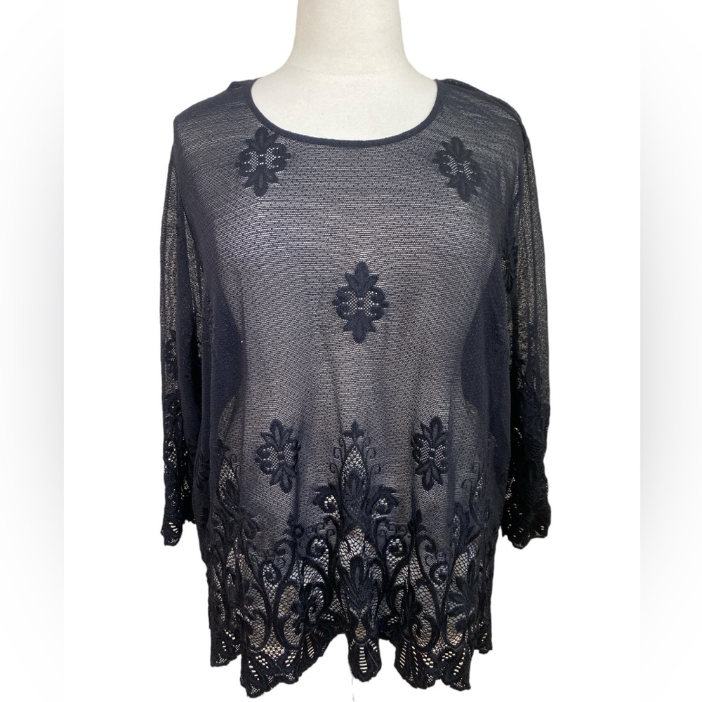 Draper & Damon’s Women’s Black Sheer Mesh Layering Long sleeve tunic top